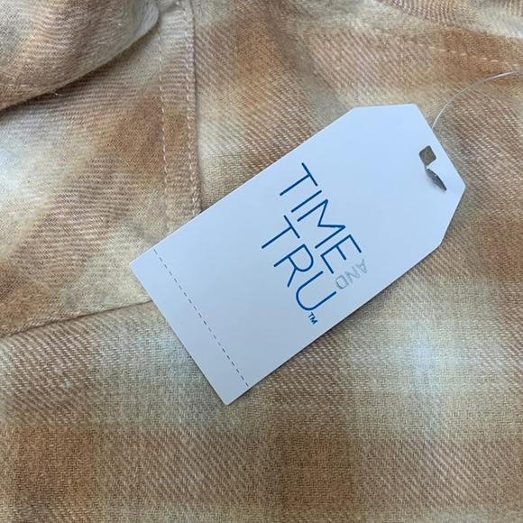 New Time and Tru Womens XL Long Sleeve Plaid Flannel Cotton Blend Hoodie - Picture 5 of 5